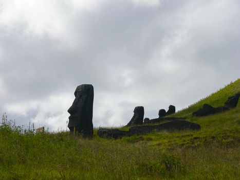 Statues of the gods of Easter Island. Ancient statues of ancient civilization on Easter Island.