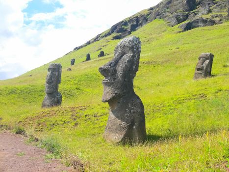 Statues of the gods of Easter Island. Ancient statues of ancient civilization on Easter Island.