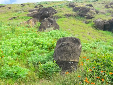 Statues of the gods of Easter Island. Ancient statues of ancient civilization on Easter Island.