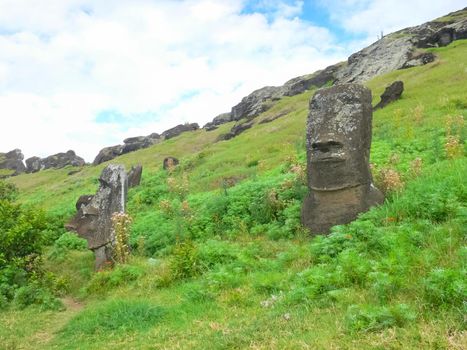 Statues of the gods of Easter Island. Ancient statues of ancient civilization on Easter Island.