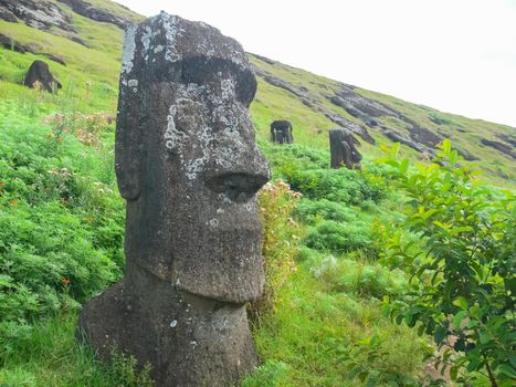 Statues of the gods of Easter Island. Ancient statues of ancient civilization on Easter Island.