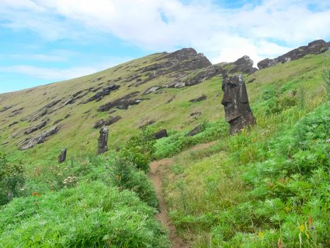 Statues of the gods of Easter Island. Ancient statues of ancient civilization on Easter Island.