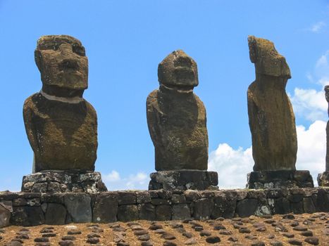 Statues of the gods of Easter Island. Ancient statues of ancient civilization on Easter Island.