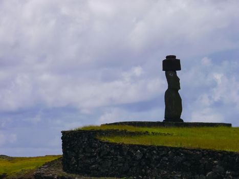 Statues of the gods of Easter Island. Ancient statues of ancient civilization on Easter Island.