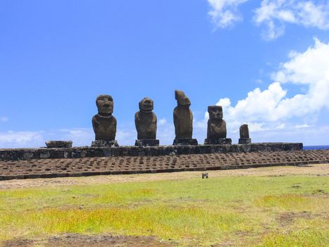 Statues of the gods of Easter Island. Ancient statues of ancient civilization on Easter Island.