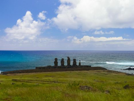 Statues of the gods of Easter Island. Ancient statues of ancient civilization on Easter Island.