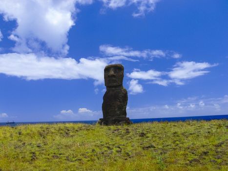 Statues of the gods of Easter Island. Ancient statues of ancient civilization on Easter Island.