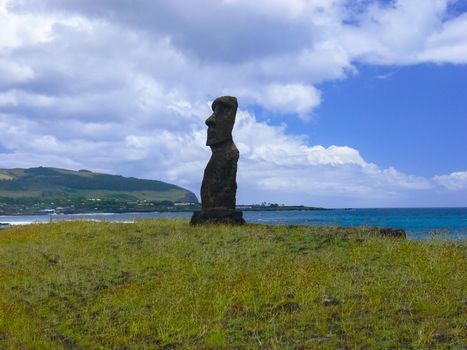 Statues of the gods of Easter Island. Ancient statues of ancient civilization on Easter Island.