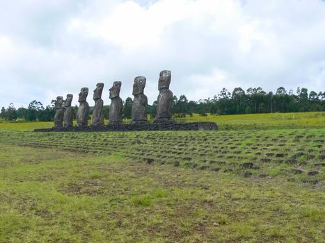 Statues of the gods of Easter Island. Ancient statues of ancient civilization on Easter Island.