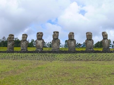 Statues of the gods of Easter Island. Ancient statues of ancient civilization on Easter Island.