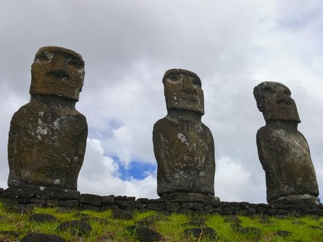 Statues of the gods of Easter Island. Ancient statues of ancient civilization on Easter Island.