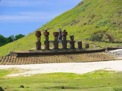 Statues of the gods of Easter Island. Ancient statues of ancient civilization on Easter Island.