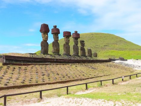 Statues of the gods of Easter Island. Ancient statues of ancient civilization on Easter Island.