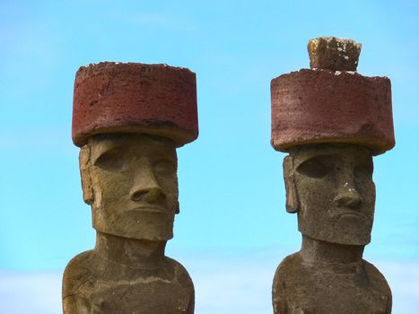 Statues of the gods of Easter Island. Ancient statues of ancient civilization on Easter Island.