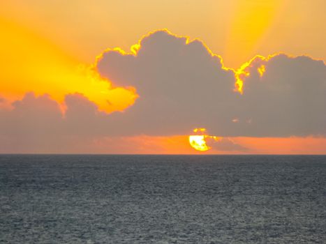 Sunset on Easter Island. The colors of sunset in the ocean.