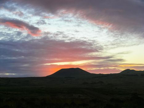 Sunset on Easter Island. The colors of sunset in the ocean.