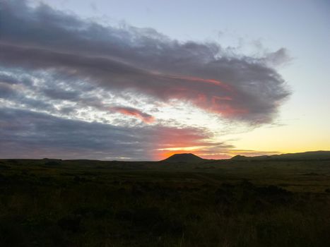 Sunset on Easter Island. The colors of sunset in the ocean.