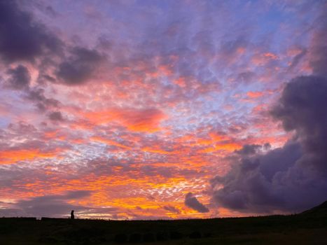 Easter Island. beautiful red sunset with clouds.