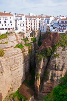 White houses placed on the top of the hill, cloudy day, Spain