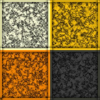 Yellow, orange, grey and white marble textures, square tile, mixed pattern