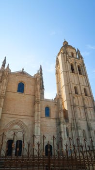 Vertical shot of the facade of Segovia Cathedral in Spain