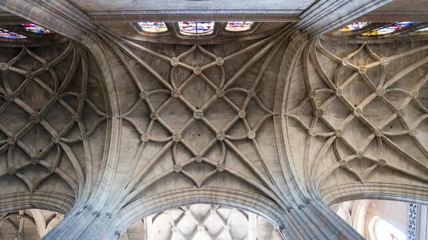 Ancient architecture ceiling of Cathedral of Segovia interior view in Spain