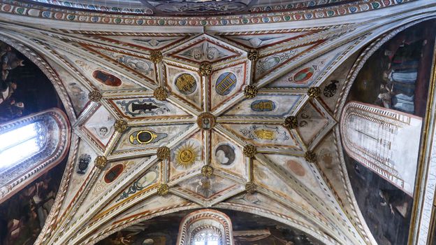 Segovia, Spain - 22 - September - 2020: Ancient architecture ceiling of Cathedral of Segovia interior view in Spain