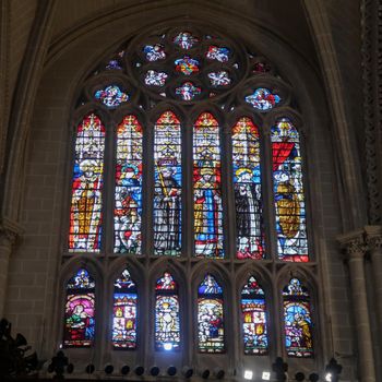 Toledo, Spain - 24 - september - 2020: Stained glass inside the Cathedral of Toledo in Spain