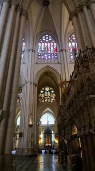 Toledo, Spain - 24 - september - 2020: Interior of Toledo cathedral in historic medieval city of Toledo, Spain