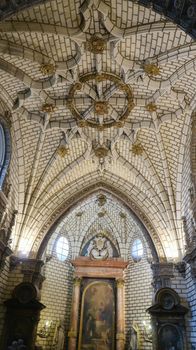 Toledo, Spain - 24 - september - 2020: Interior design of ceiling of Toledo cathedral in historic medieval city