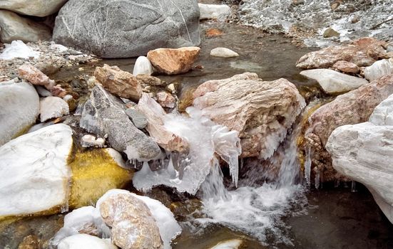 Mountain river. Stones and water of a mountain river. The mountains are said.