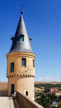 Tower of Alcazar de Segovia famous landmark in Spain. Castle of Segovia tower