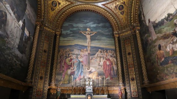 Madrid/Spain - 18-September-2020: Interior wall with paintings of Basilica de San Francisco el Grande