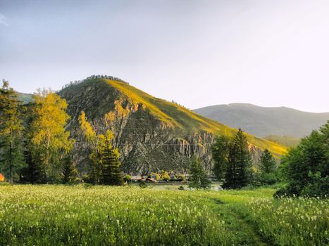Nature is altai. Mountain landscape, forests and reservoirs of the altai.