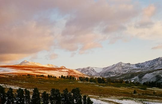 Altai landscape mountains and clouds. Nature is altai.