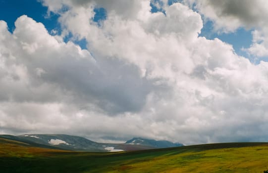 Altai landscape mountains and clouds. Nature is altai.