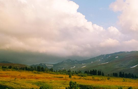 Autumn nature of the altai, forests and mountains.