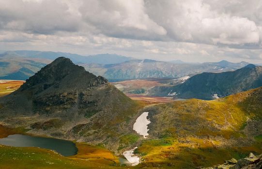 Nature is altai in spring. Melted snow in the mountains.