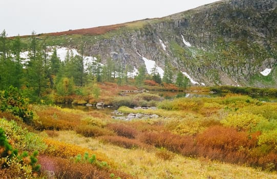 Nature is altai in spring. Melted snow in the mountains.