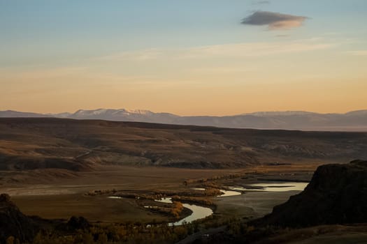 Sunset in the Altai Mountains. Nature's Altai Landscape of Nature