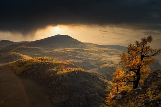 Sunset in the Altai Mountains. Nature's Altai Landscape of Nature