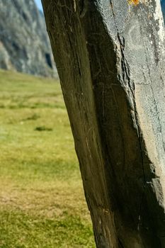 A sword painted on a stone. Engraved on stone in the Altai Mountains.