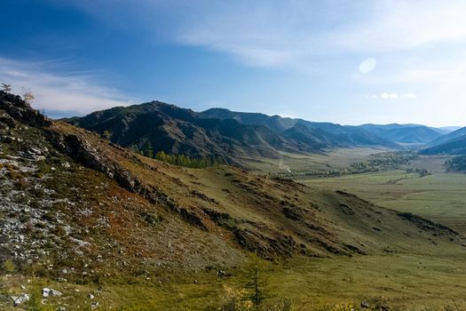 The altai mountains. The landscape of nature on the Altai mountains and in the gorges between the mountains.