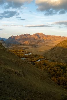 The altai mountains. The landscape of nature on the Altai mountains and in the gorges between the mountains.