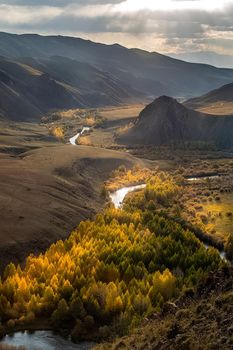 The altai mountains. The landscape of nature on the Altai mountains and in the gorges between the mountains.