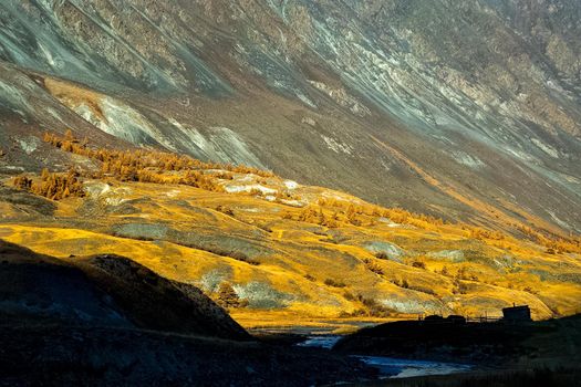 The altai mountains. The landscape of nature on the Altai mountains and in the gorges between the mountains.