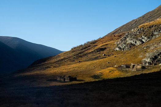 The altai mountains. The landscape of nature on the Altai mountains and in the gorges between the mountains.
