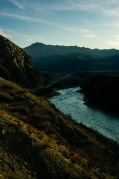 The altai mountains. The landscape of nature on the Altai mountains and in the gorges between the mountains.