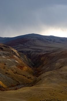 The altai mountains. The landscape of nature on the Altai mountains and in the gorges between the mountains.