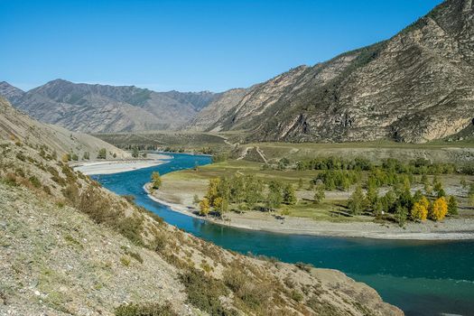 The altai mountains. The landscape of nature on the Altai mountains and in the gorges between the mountains.